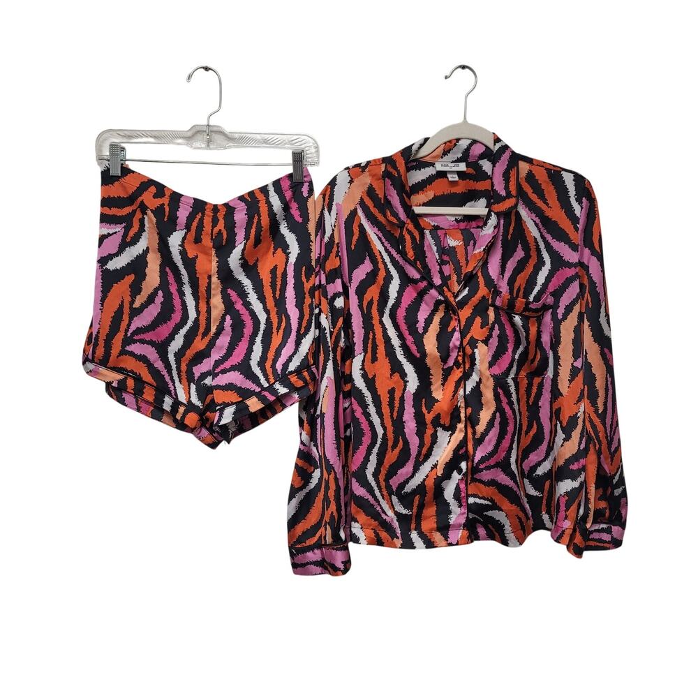 DVF Diane Von Furstenberg Pajama Set Size L Animal Print Shorts Lounge Bright